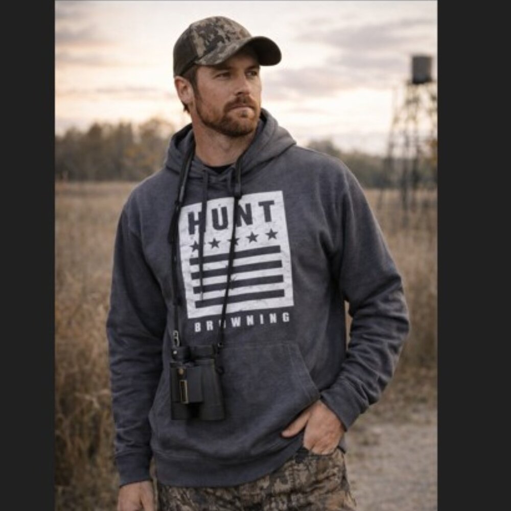 Browning Hoodie Mens XL Camo USA Flag Buckmark Hunting Patriotic Pullover